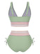 Grün 1970er V-Ausschnitt Patchwork Hohe-Taille Bikini