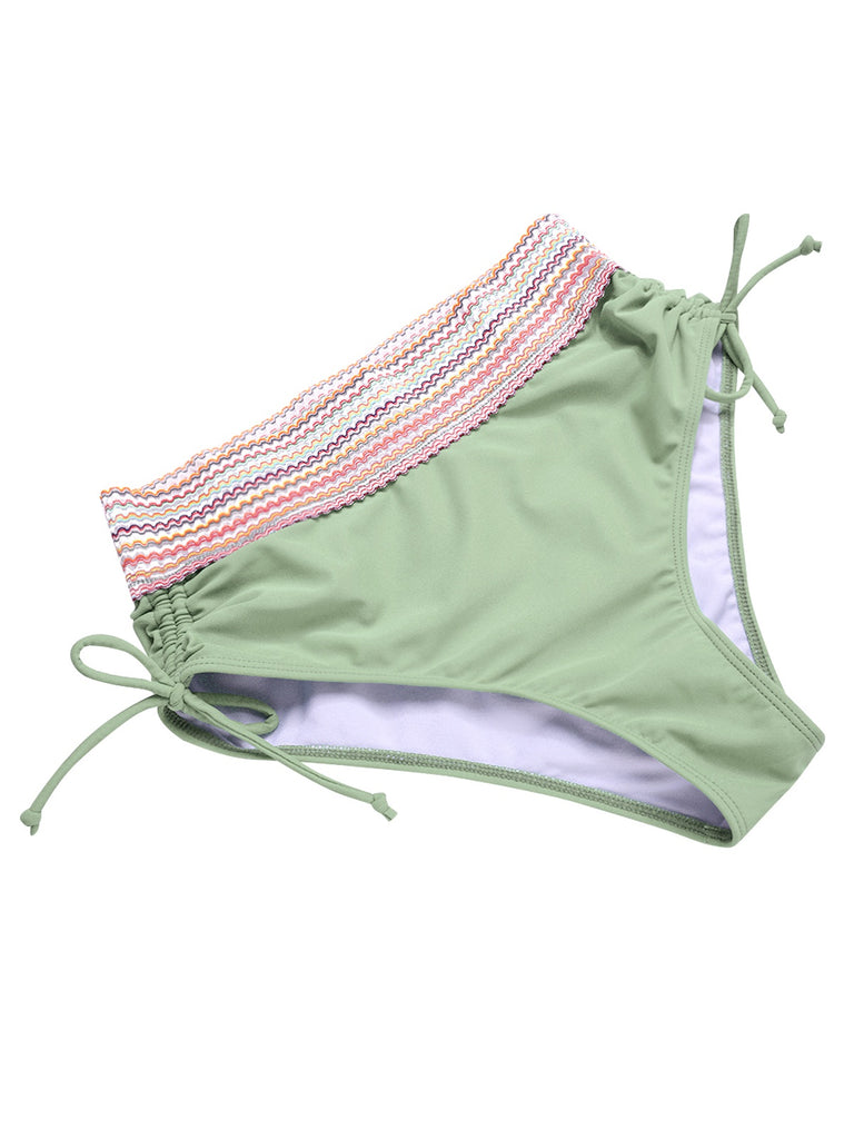 Grün 1970er V-Ausschnitt Patchwork Hohe-Taille Bikini