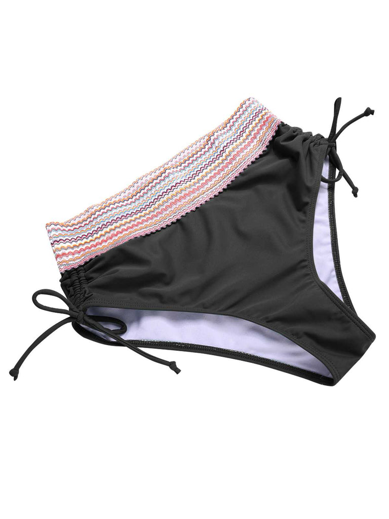 Grün 1970er V-Ausschnitt Patchwork Hohe-Taille Bikini