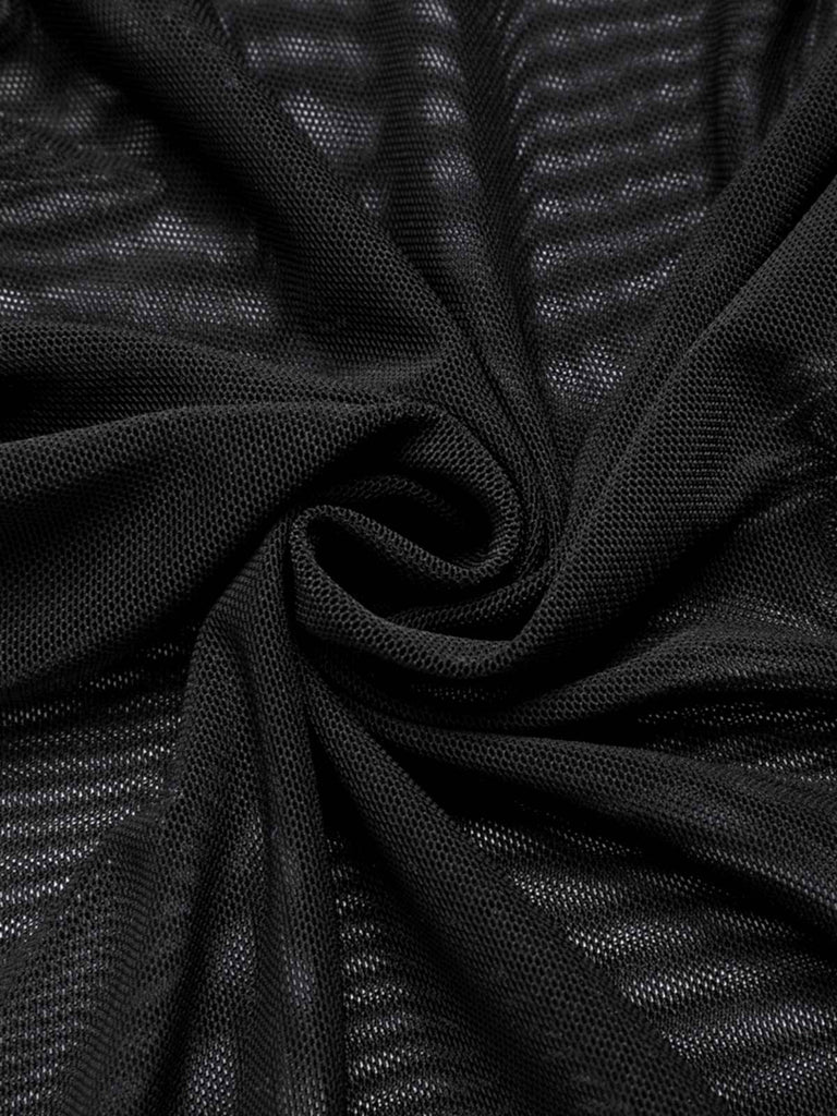 Schwarz 1970er Doppellagig Rüschen Cover-Up