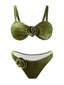 Grün 1960er Solide Samt 3D Rose Bikini Set