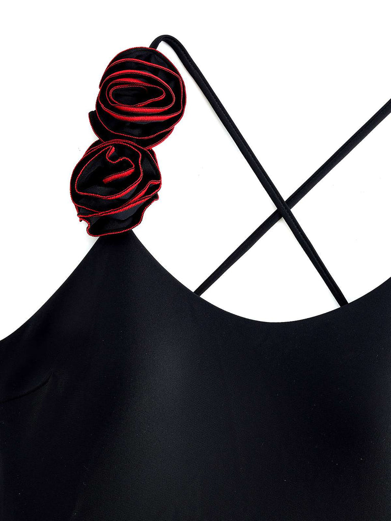 1940er 3D Rose Kreuzgurt Hinten Badeanzug