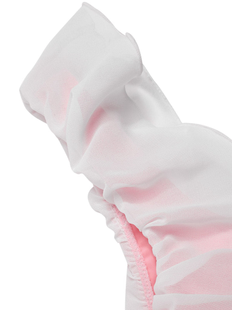 Rosa 1950er Bogen Rüschenkragen Einteiliger Badeanzug