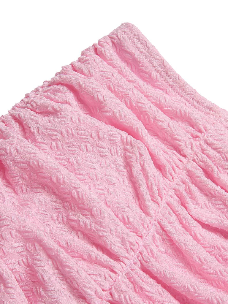 Rosa 1950er Spaghetti Träger Rüschen Solide Badeanzug