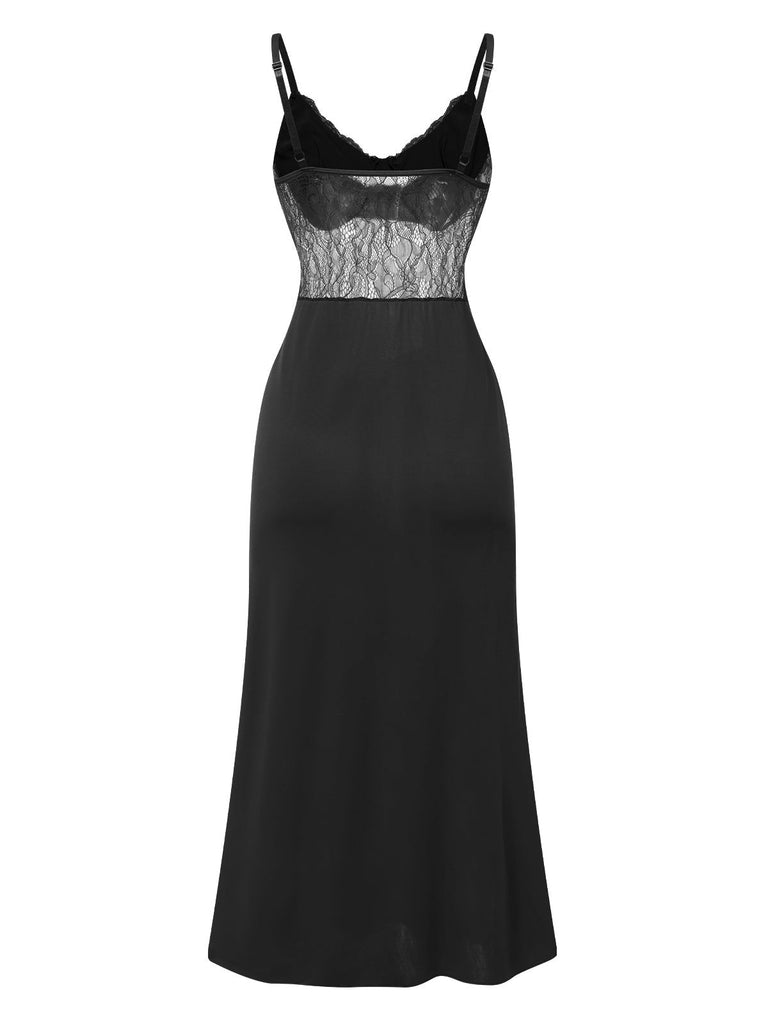 1930er Solide Spaghetti Träger Spitze Chiffon Nachthemd