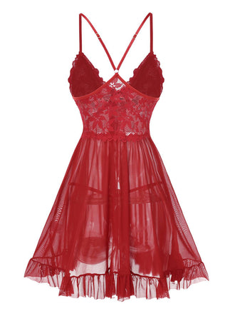 1950er Spaghetti Träger Spitze Transparent Nachthemd