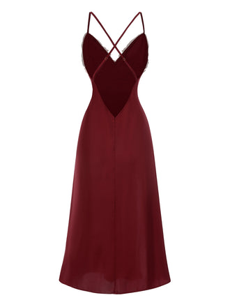 Rot 1930er Spaghetti Träger Seitenschlitz Spitze Nachthemden