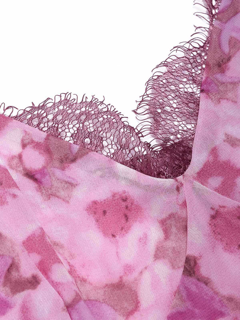 [Vorverkauf] Lila 1960er Psychedelic Blumen Spitze Patchwork Nachthemd