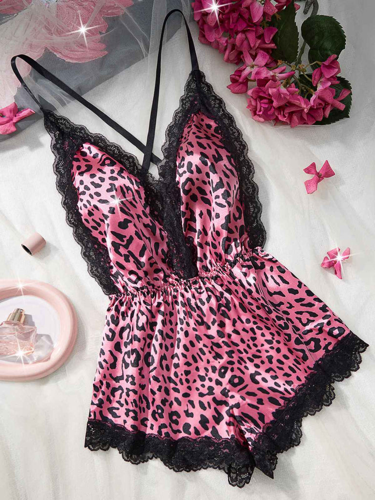 1950er Spaghetti Träger Leopard Spitze Nachtwäsche