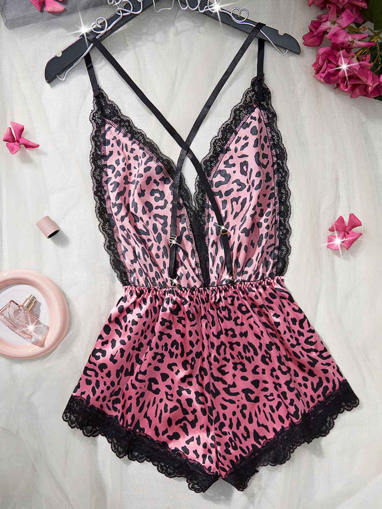 1950er Spaghetti Träger Leopard Spitze Nachtwäsche