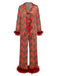 Rot 1950er Stechpalme & Candy Streifen Feder Pajama Set