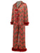 Rot 1950er Stechpalme & Candy Streifen Feder Pajama Set