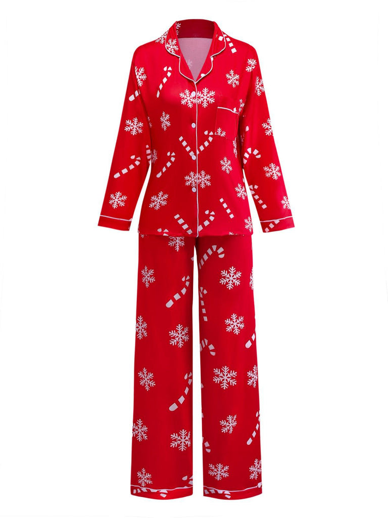 Rot 1950er Weihnachten Schneeflocke Zuckerstange Pajama Set
