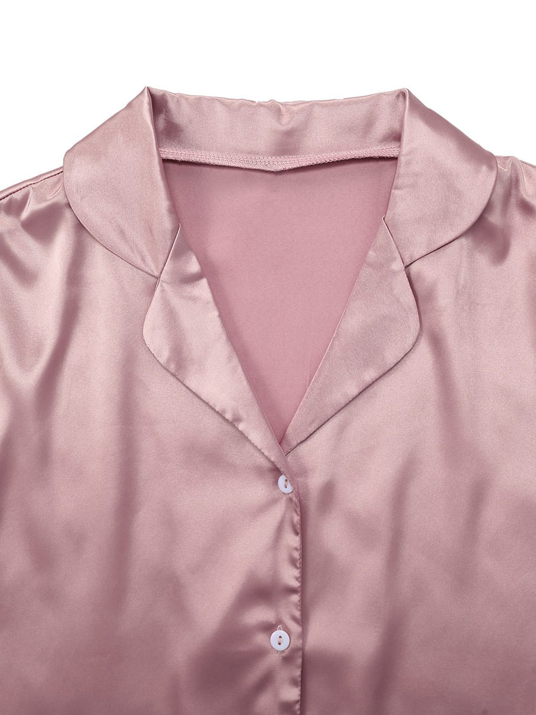 1930er Solide Federbesatz Satin Pyjama Set