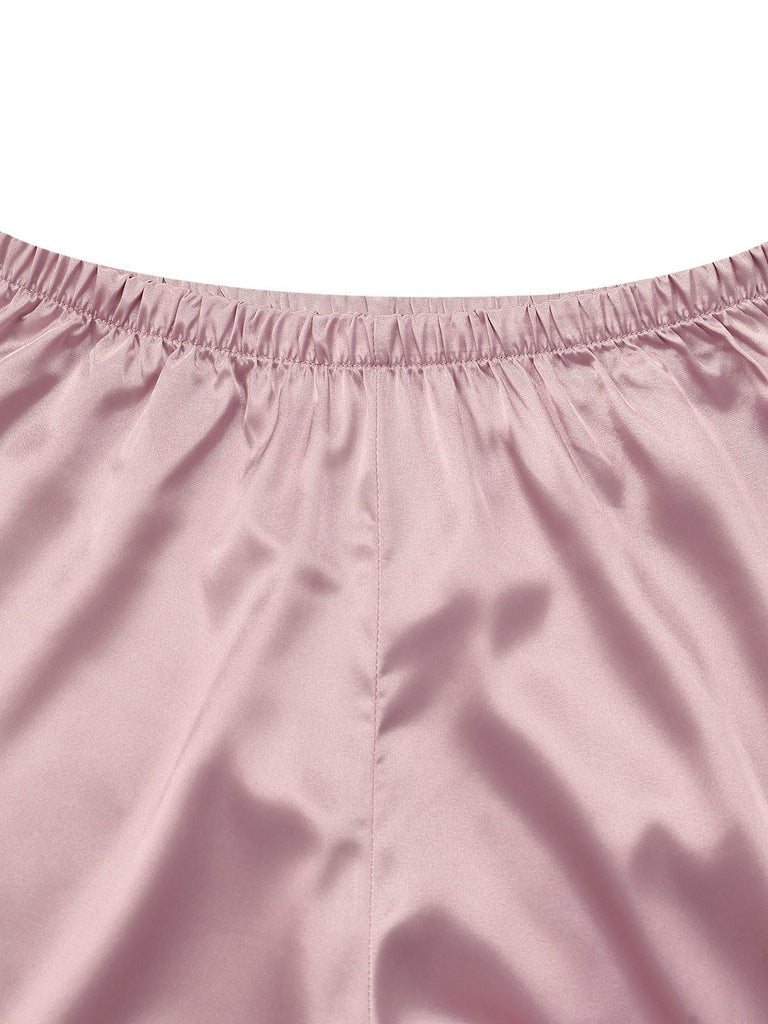 1930er Solide Federbesatz Satin Pyjama Set