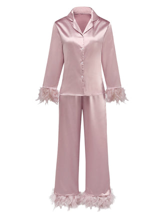 1930er Solide Federbesatz Satin Pyjama Set