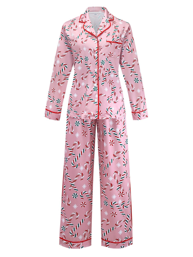 Rosa 1940er Weihnachten Zuckerstange Pyjama Set