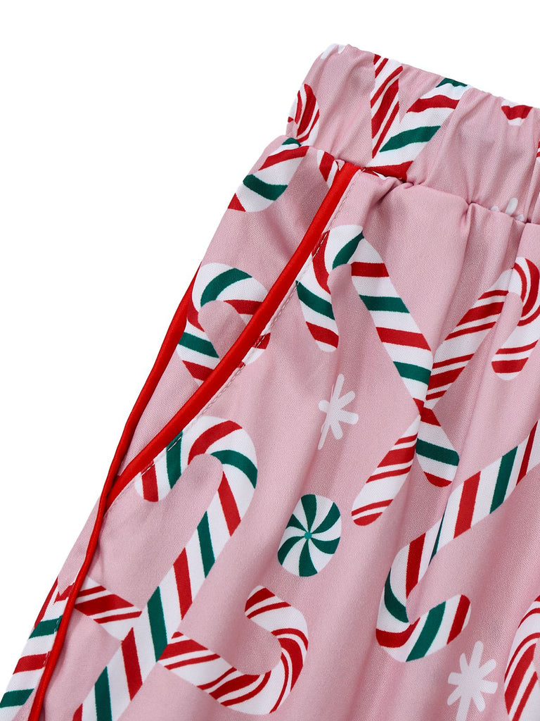 Rosa 1940er Weihnachten Zuckerstange Pyjama Set