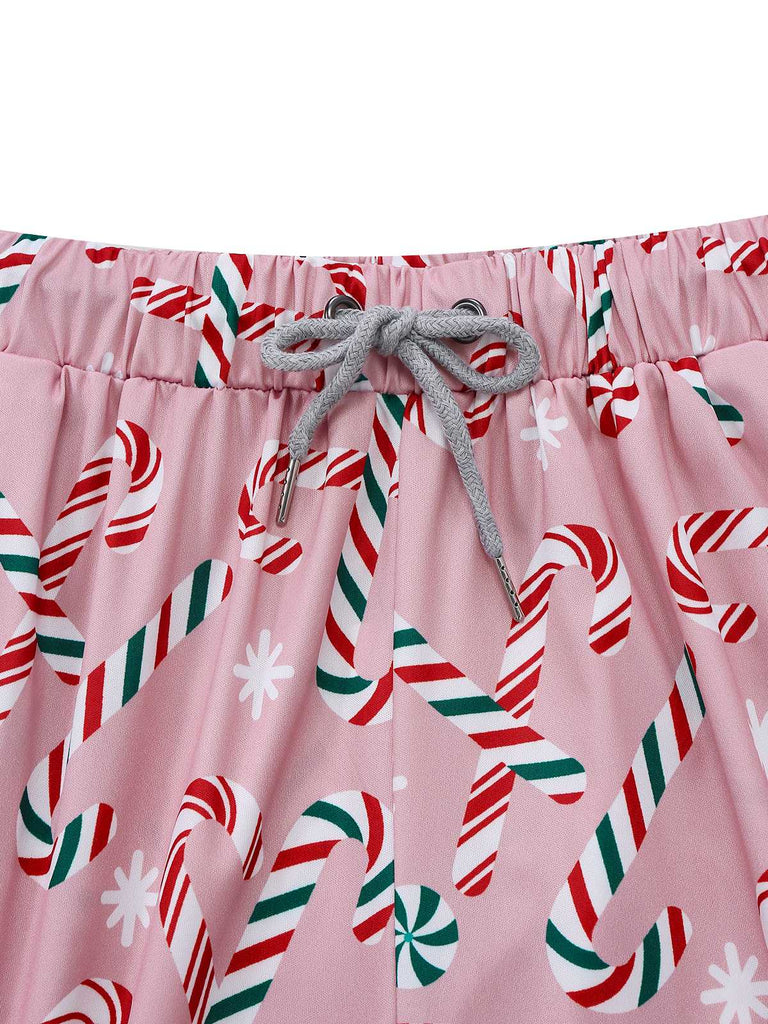 Rosa 1940er Weihnachten Zuckerstange Pyjama Set