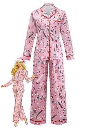 Rosa 1940er Weihnachten Zuckerstange Pyjama Set