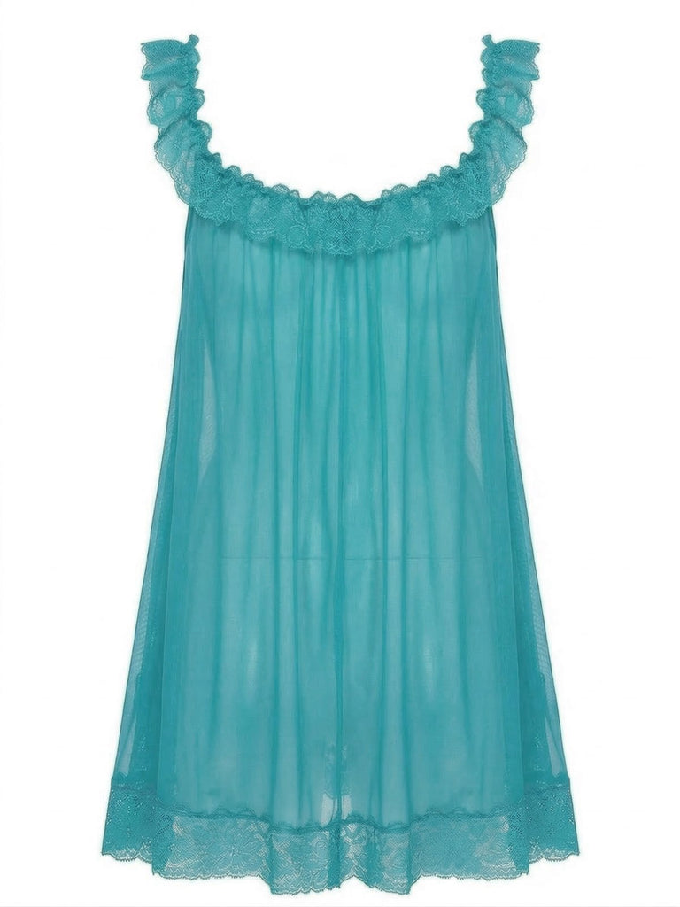 Schwarz 1950er Bogen Spitze Besatz Netz Babydoll Nachthemd