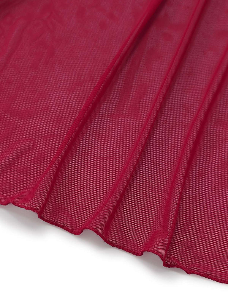 1930er Solide Netz Rüschen Kalte Schulter Schlitz Nachthemd