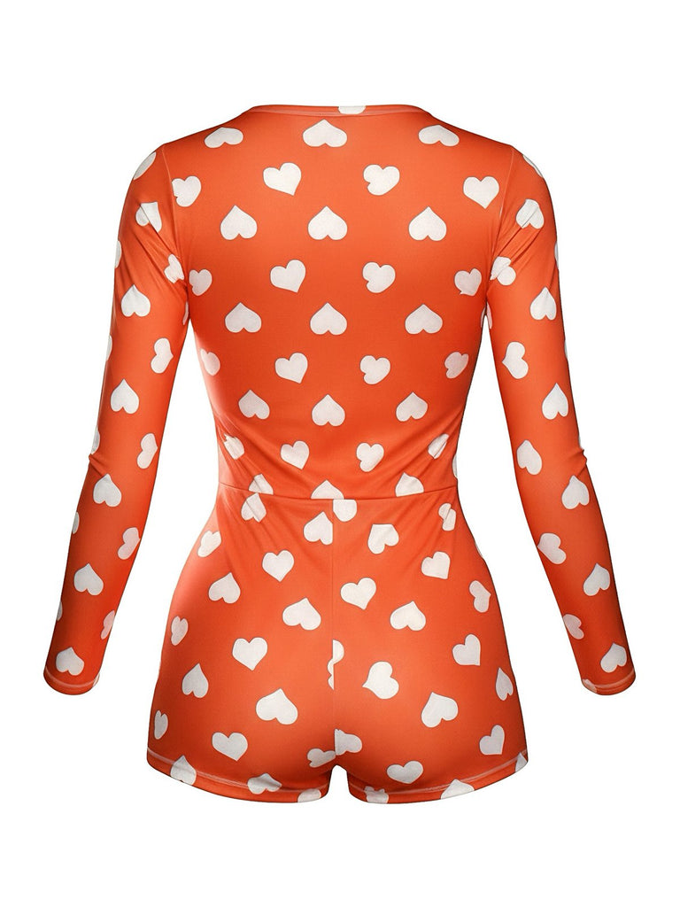 1980er V-Ausschnitt Herz Slip Drucken Romper Pajama