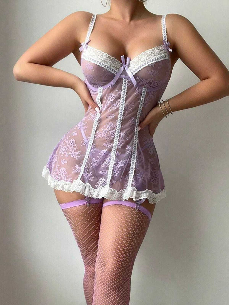 Rosa 1960er Korsett Spitze Patchwork Slip Nachtwäsche