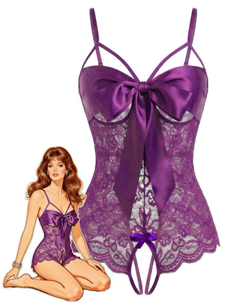 [Vorverkauf] 1970er Spitze Satin Bogen Verstellbar Träger Dessous