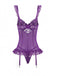 3PCS Lila 1980er Spitze Dessous Set mit Strümpfe
