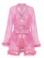 1970er Spitze Transparent Blüten Rüschen Besatz Dessous Set