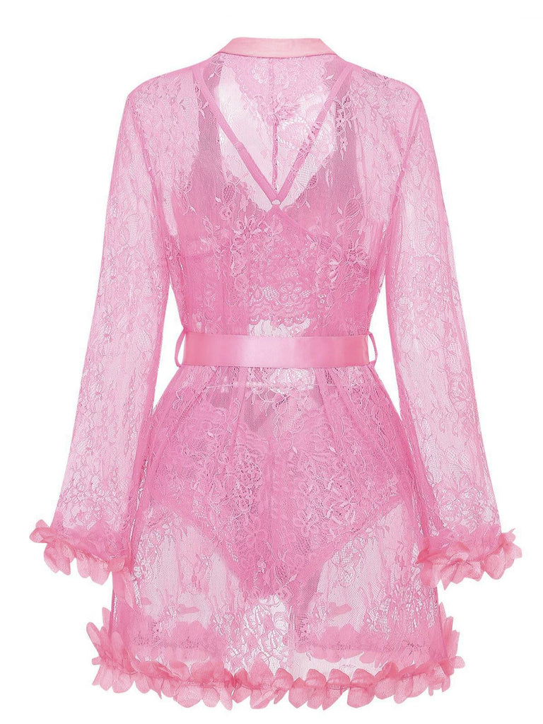 1970er Spitze Transparent Blüten Rüschen Besatz Dessous Set