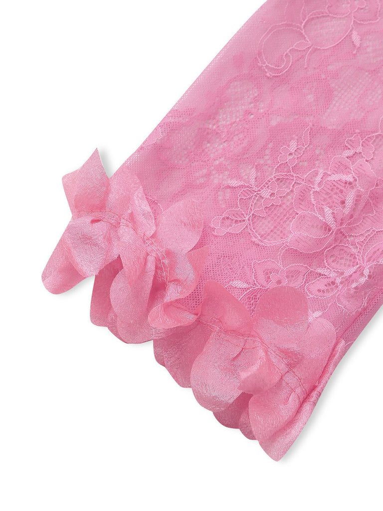 1970er Spitze Transparent Blüten Rüschen Besatz Dessous Set