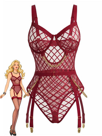 1970er Riemchen Ketten Akzente Durchsichtig Netz Lingerie