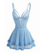 Blaue 80er Nachthemd mit Spaghettiträger und Blumen