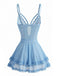 Blaue 80er Nachthemd mit Spaghettiträger und Blumen