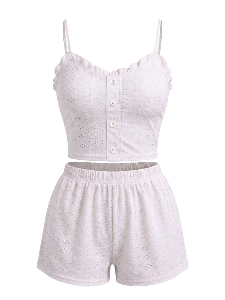 50er Pajama-Set mit Ösen-Stickerei und Spaghettiträgern