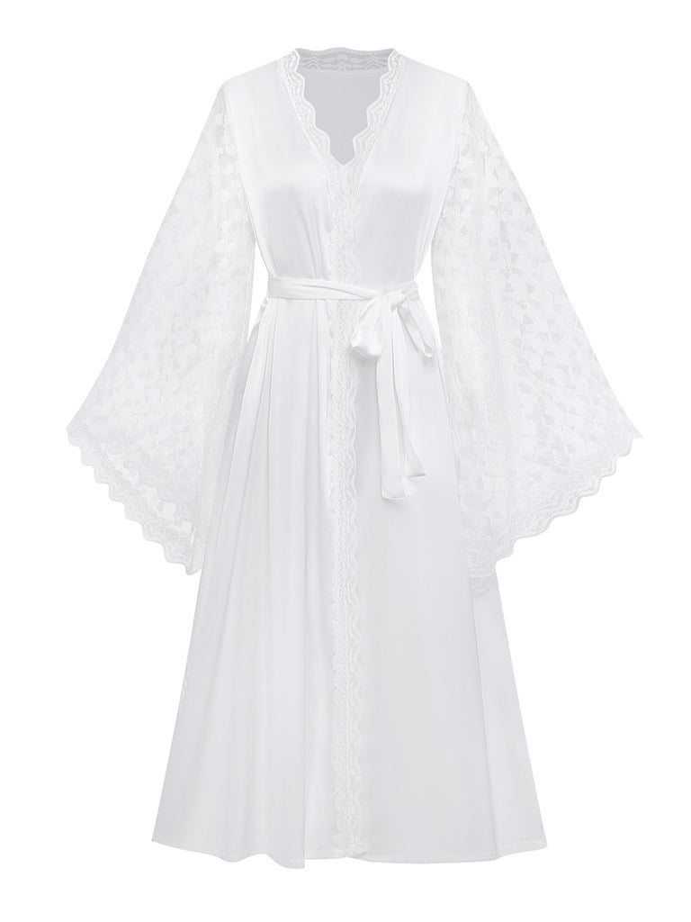 Weiß 50er Satin- mit Patchwork und Spitze