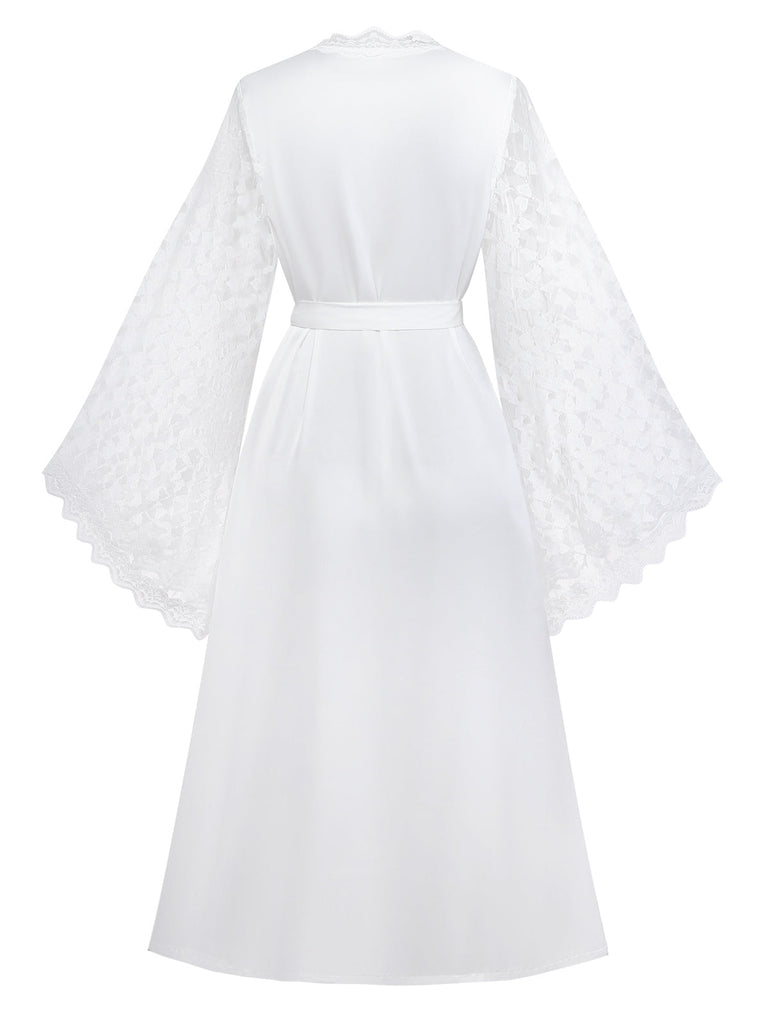 Weiß 50er Satin- mit Patchwork und Spitze