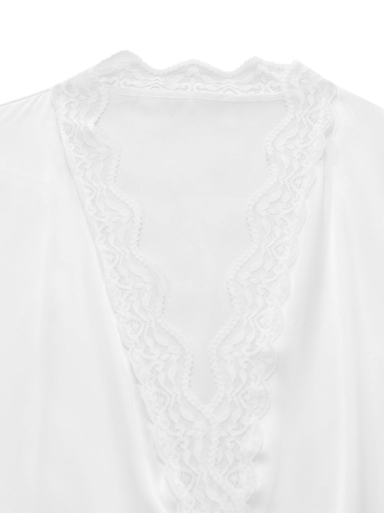 Weiß 50er Satin- mit Patchwork und Spitze