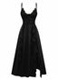 Schwarzes 50er Satin-Nachtkleid mit Spitze und Spaghettiträgern