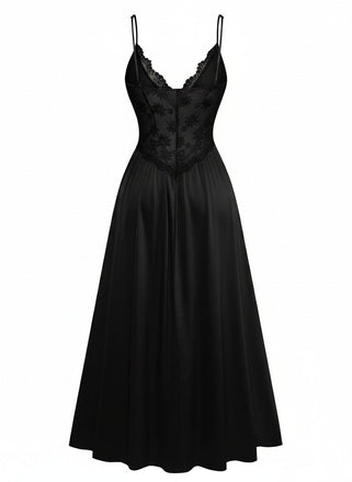 50er Satin-Nachtkleid mit Spitze und Spaghettiträgern