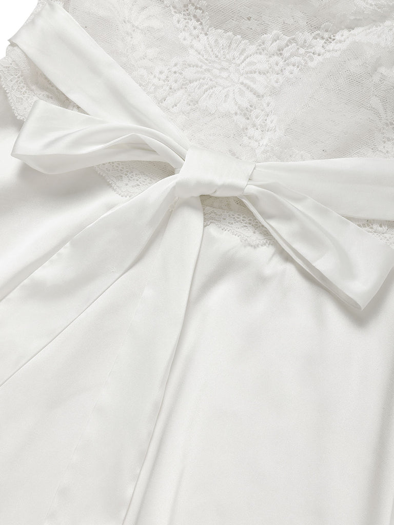 Weiß 30er Satin-Nachthemd mit Spitze