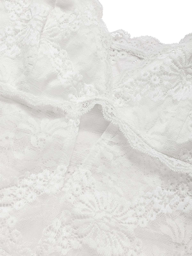 Weiß 30er Satin-Nachthemd mit Spitze