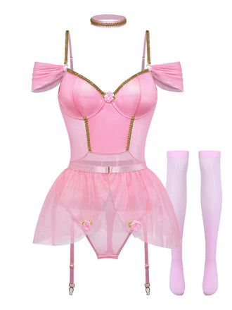 Rosa 60er Dessous-Set mit Glitzer und Tutu-Body