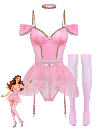 Rosa 60er Dessous-Set mit Glitzer und Tutu-Body