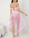 Rosa 60er schulterfreies Spitzen-Pyjama-Set mit 3D-Blumen
