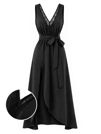 Schwarzes 40er Nachthemd mit Spitze und Satin
