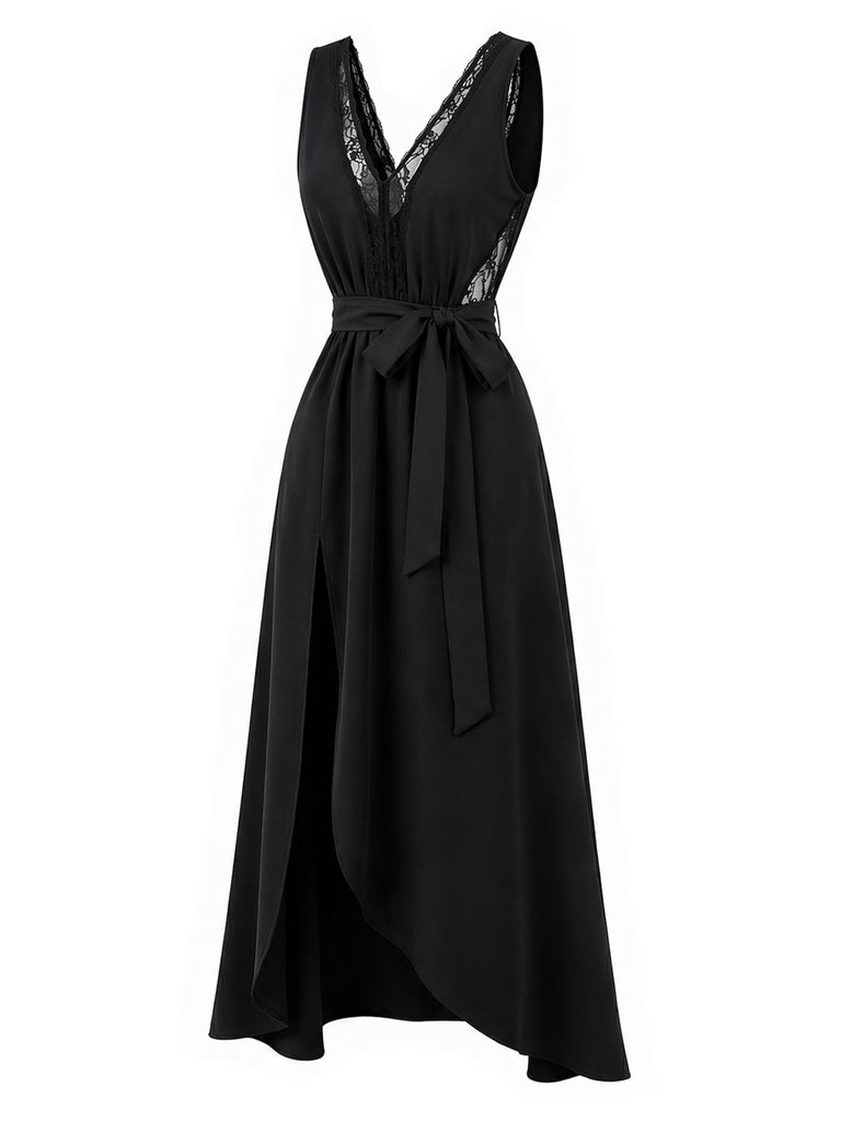 Schwarzes 40er Nachthemd mit Spitze und Satin