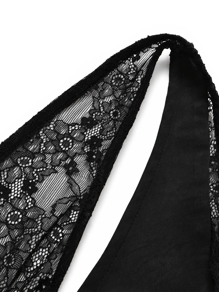 Schwarzes 40er Nachthemd mit Spitze und Satin